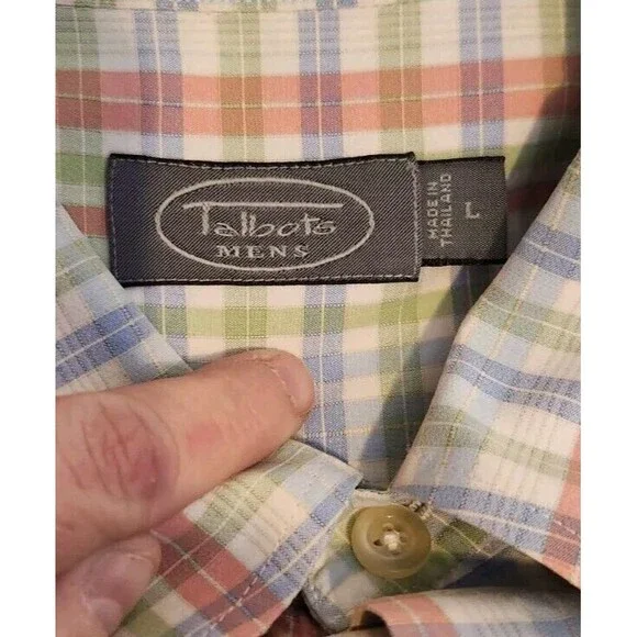 Talbots Mens Dress Shirt Sz L Long Sleeve Button Up Blue Red Green Plaid - Picture 7 of 9
